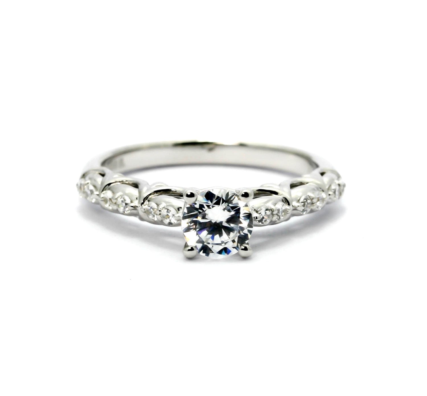 Rose Gold Diamond Engagement Ring Unique Solitaire, 1.0 Carat LG Diamond Center & .16 Carats Diamond Accent Stones, Anniversary Ring - LGDY11690SE