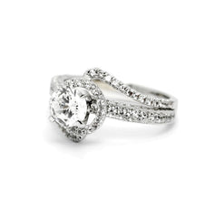 Moissanite Engagement Ring, Unique Double Shank Floating Halo, 1 Carat Forever Brilliant Moissanite & 1 Carat Diamonds, Anniversary Ring - FB85038