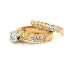 Unique Diamond Engagement/Wedding Set, 3-stone setting, 6 mm  Forever Brilliant Moissanite Center & 1.38 Carat Diamonds, Anniversary Ring - FBY11596