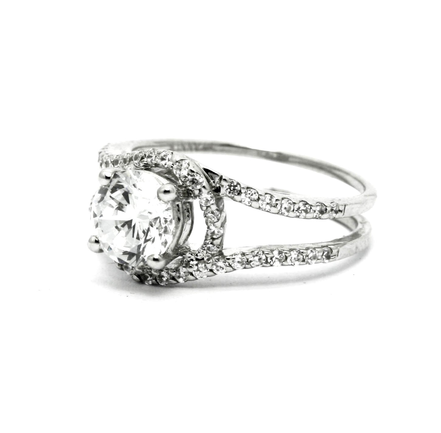 Unique 1.25 Carat (7 mm) Forever Brilliant Moissanite Floating Halo Engagement Ring With .47 Carat White Diamonds, Split Shank - FBY11580SE