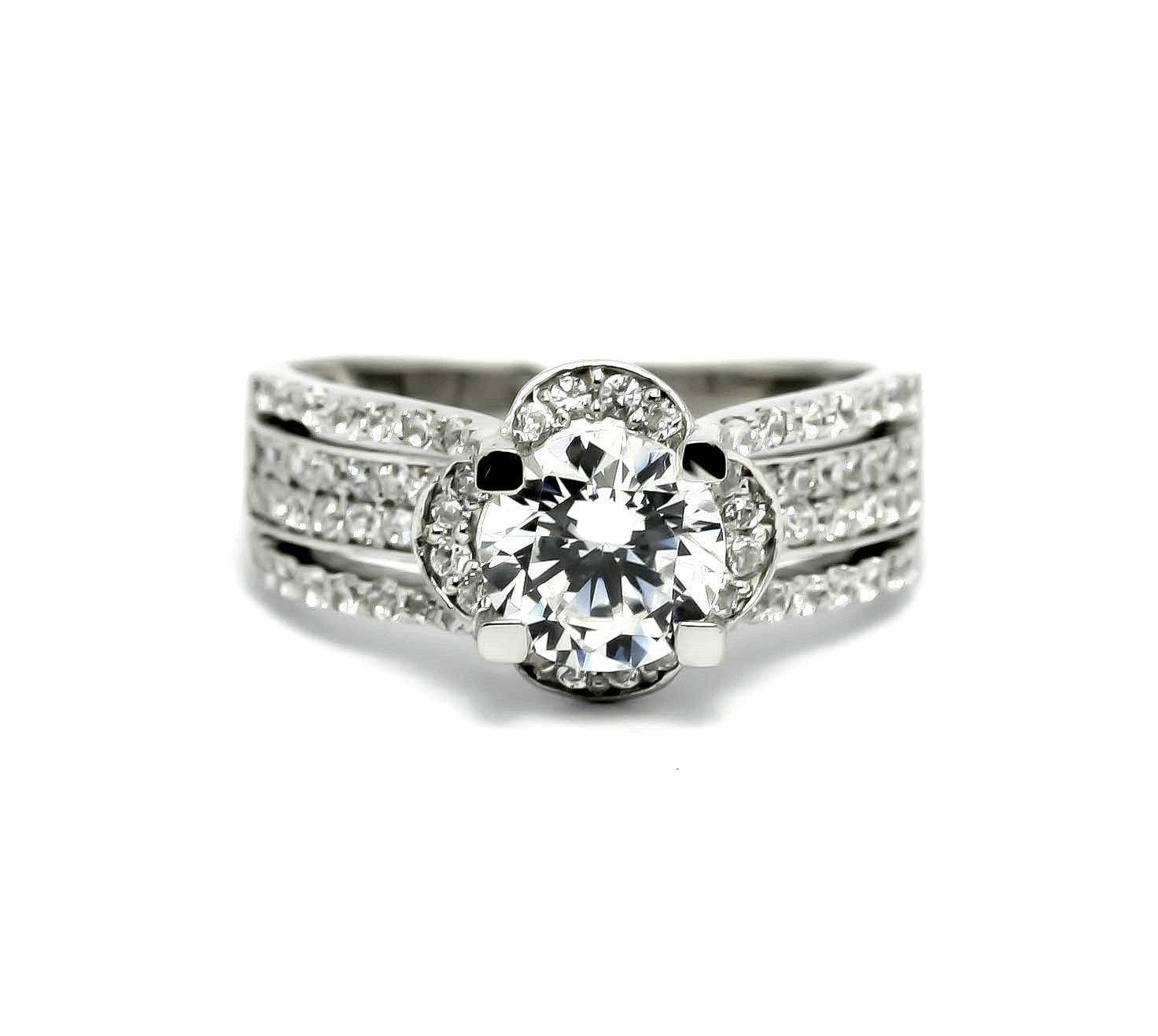 Moissanite Engagement Ring, Unique Halo 4 Line Shank With .70 Carat Diamond & 1.25 Carat Forever Brilliant Moissanite Center Stone - FBY11579