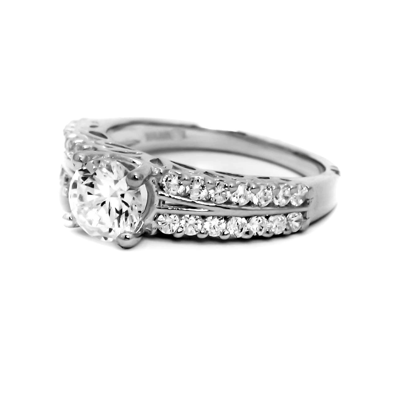 Diamond Engagement Ring With 1 Carat  "Forever Brilliant" Moissanite And .57 Carats Of Diamonds, Anniversary Ring - FBY11581
