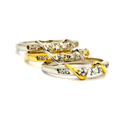 Unique Diamond Wedding Band,14k Two Tone Gold, White Gold,Yellow Gold, 7 Diamonds .27 Carats Total - Y11604