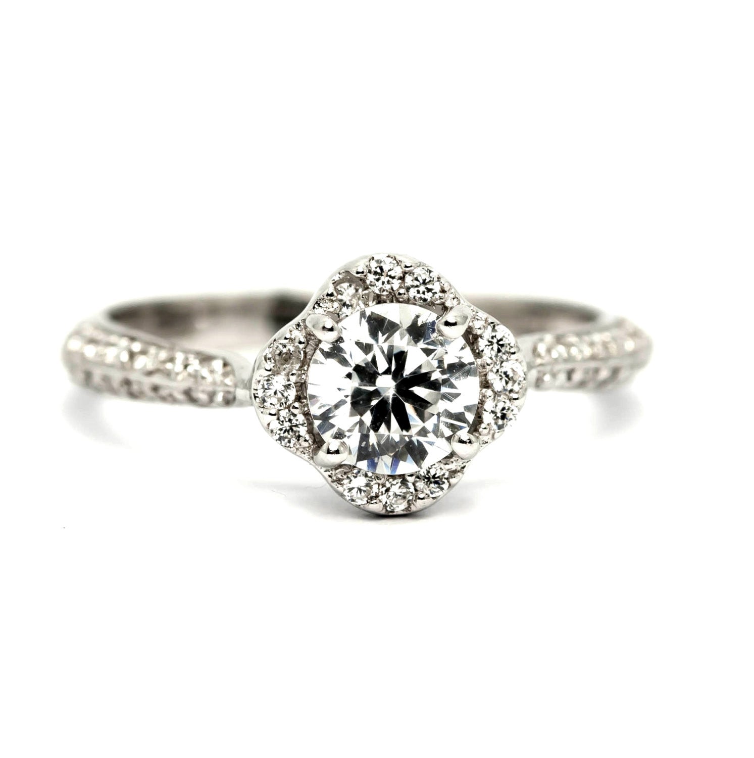 Unique Semi Mount Floating Halo For 1 Carat Center Stone Engagement Ring, 14k Gold, .35 carat of Diamonds - Y11652