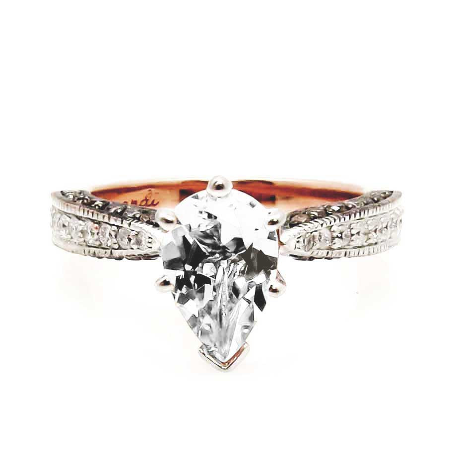 1 Carat Pear Shaped Forever Brilliant or Forever One Moissanite Engagement Solitaire, Copy of Rose Gold, White & Brown Diamonds, Anniversary Ring - PSFB94614